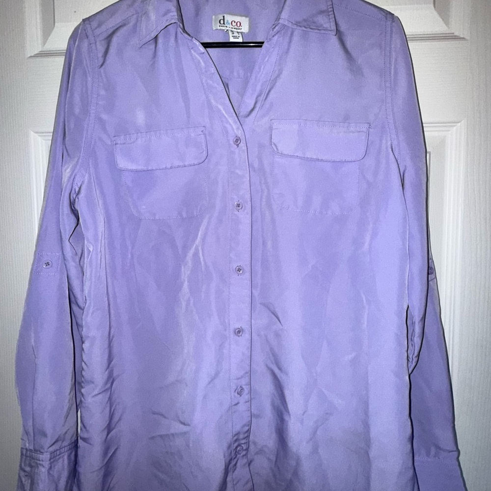 Denim&Co Lavender Button Down Shirt NWOT Size L